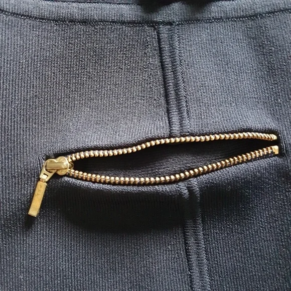 REISS Bodycon Boat Neck Knee Length Gold Detail Dress Dark Blue Sz M - Picture 12 of 15